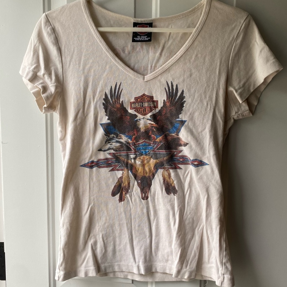 HARLEY DAVIDSON 2005 Women’s V-neck T-shirt. Size Large. *has flaw